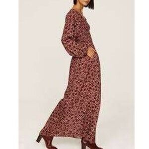 FAHERTY Susanna Montserrat Floral Smocked Dress Long Sleeve Women Medium Prairie